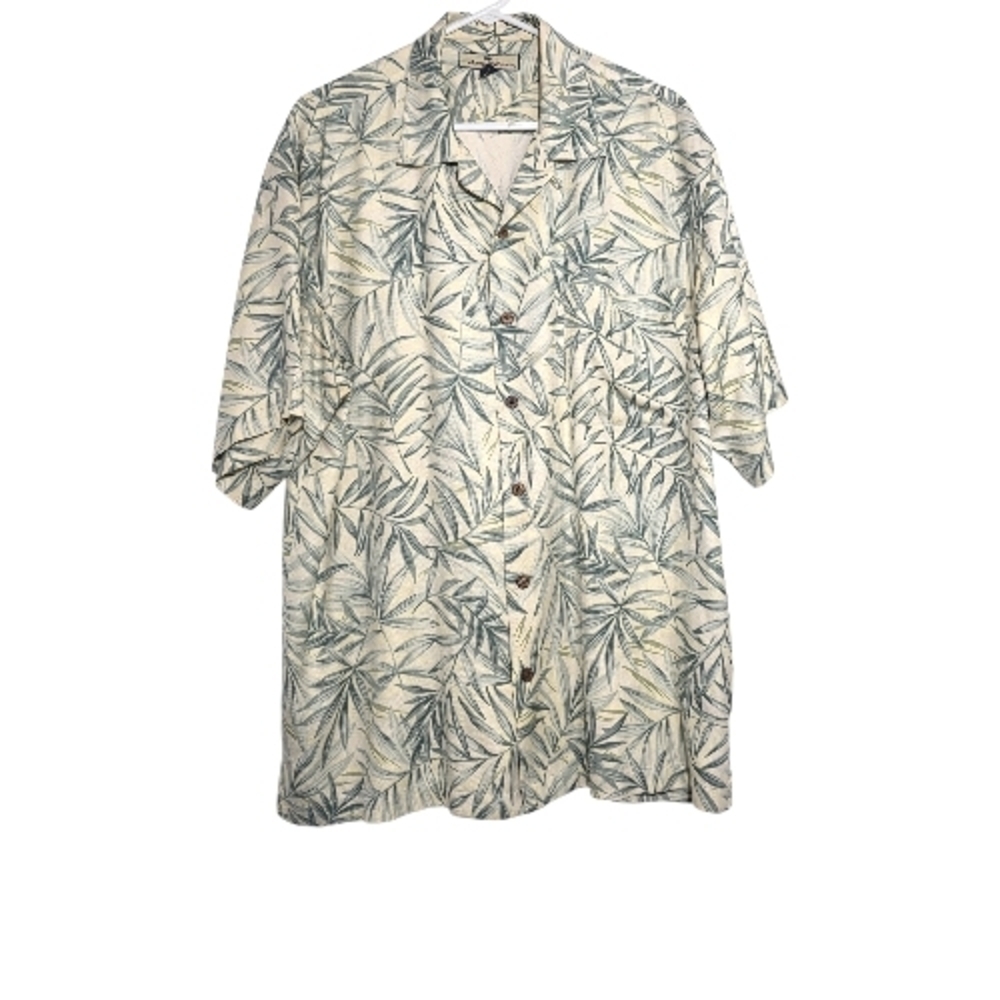 Tommy Bahama Silk Floral Camp Shirt Size Large Short Sleeves Chest 24"